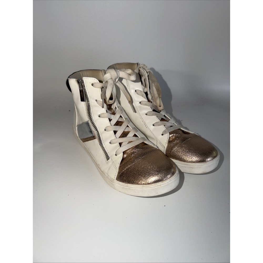 Kidpik Shoes Girls Size‎ 6 White Rose Gold High Top Sneakers Zip Leather Casual